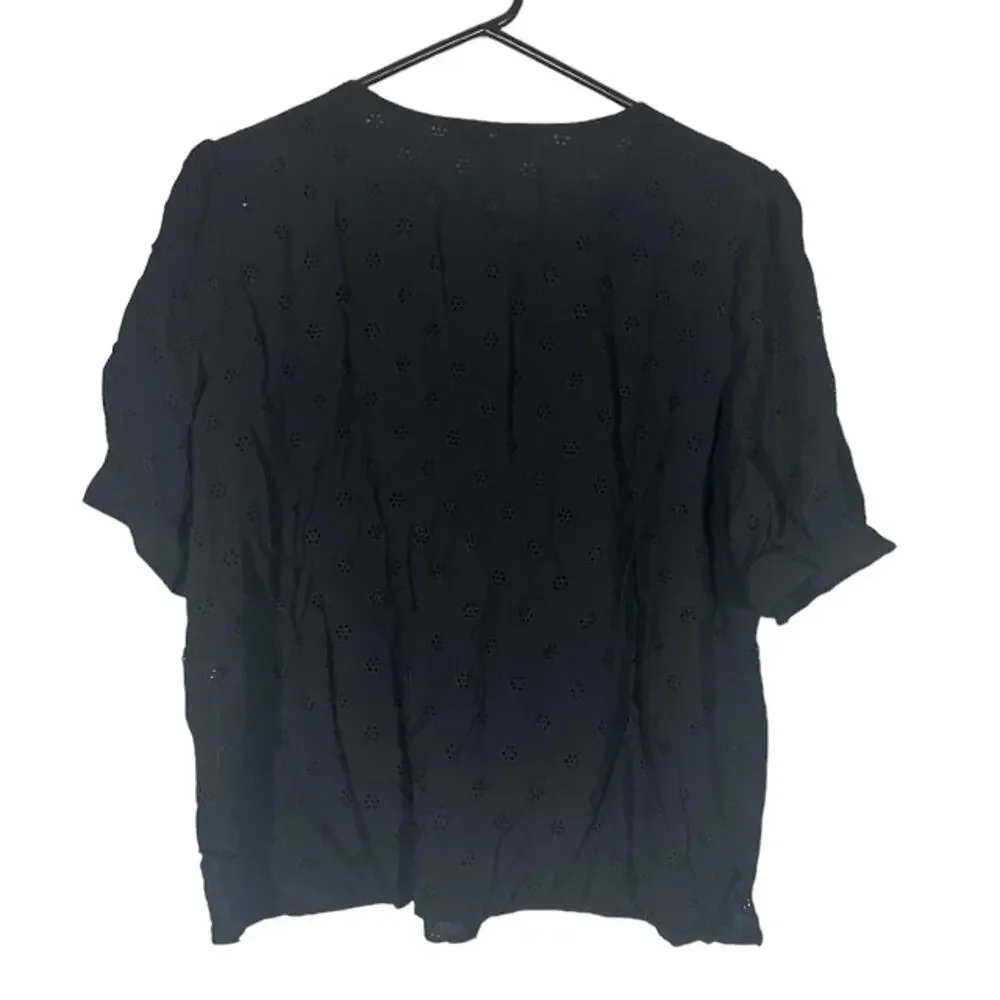 Vince Camuto Black Floral Embroidered Half Button Front Blouse Women Sz L - Picture 2 of 9